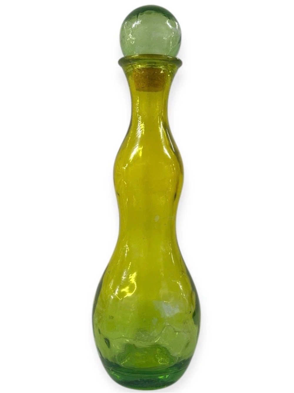 Large Vintage Hand Blown Glass Decanter Film Painted Green Finish 20” Stopper - Picture 2 of 10